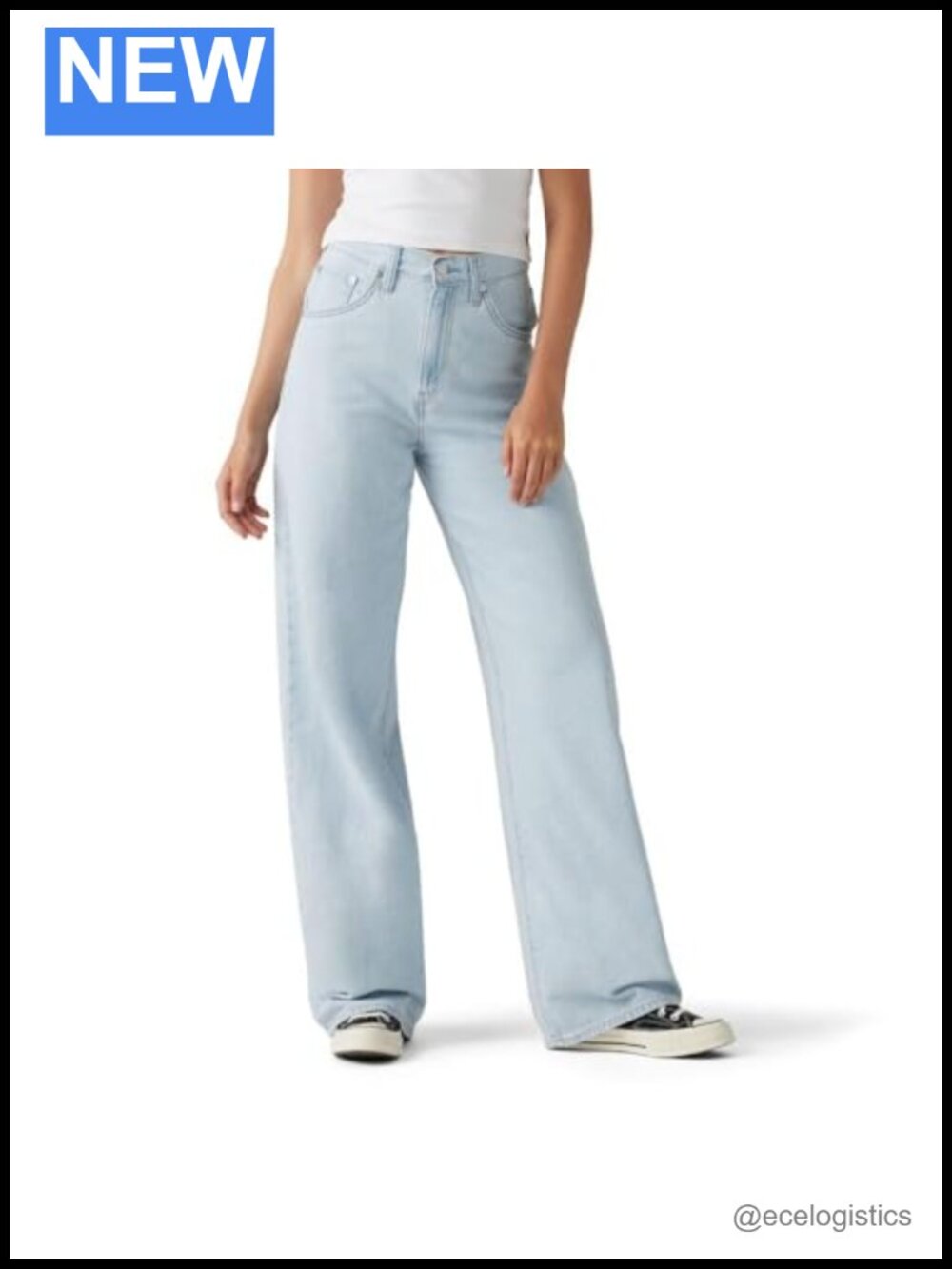 High Rise Baggy Straight Leg Jeans Non-Stretch Cotton Denim